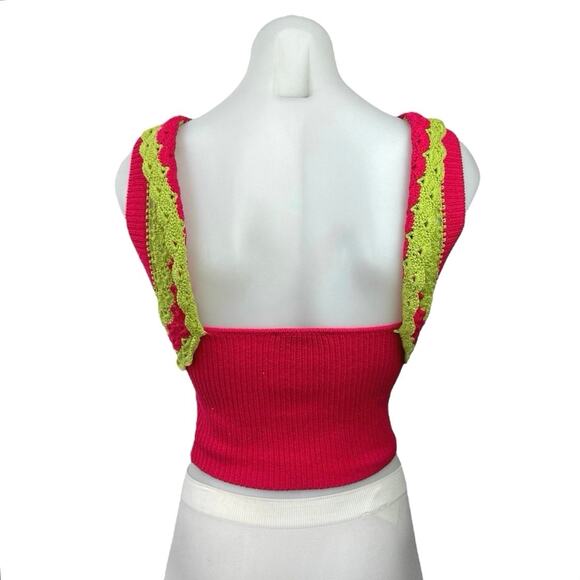 Revolve x Majorelle Jeneli Pink Sleeveless Crochet Knit Sweater Crop Top Sz XS - Picture 5 of 8